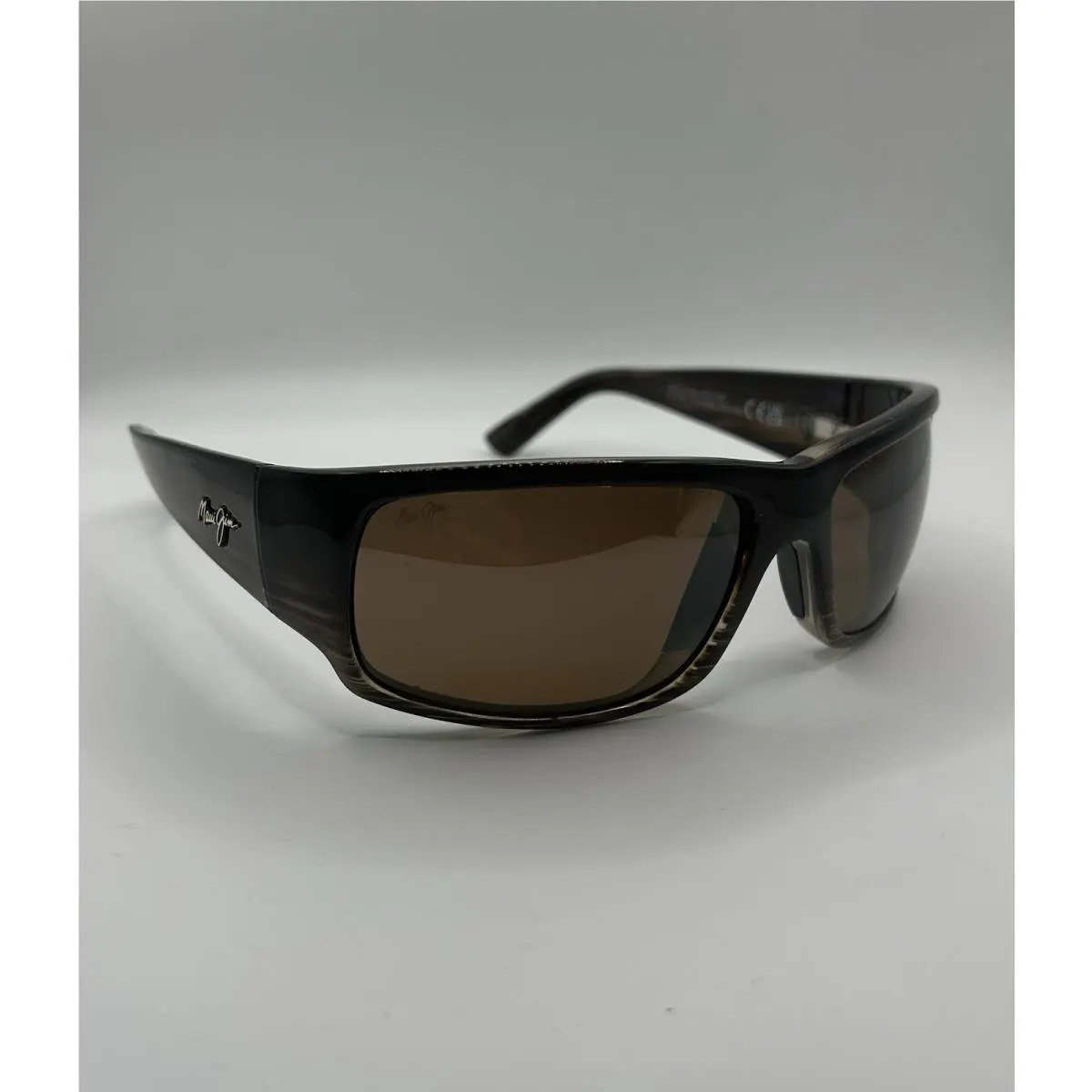 Maui Jim World Cup Polarized Wrap Sunglasses Chocolate Stripe Fade H266-01
