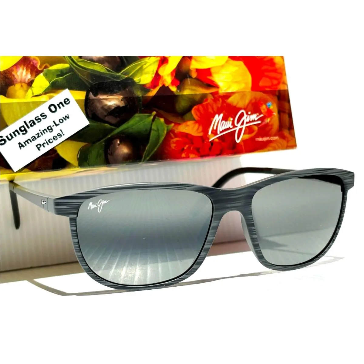 Maui Jim Lele Kawa Grey Stripe Polarized Neutral Grey Glass Sunglass 811-11D