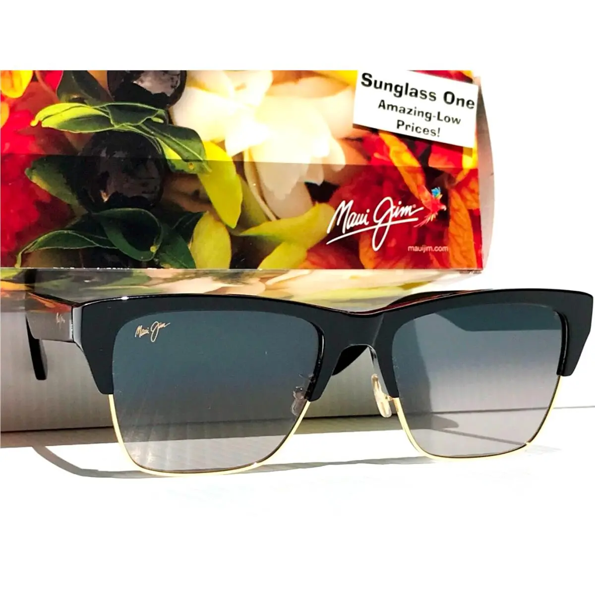Maui Jim Perico Gloss Black with Gold Polarized Grey Lens Sunglass GS853-02