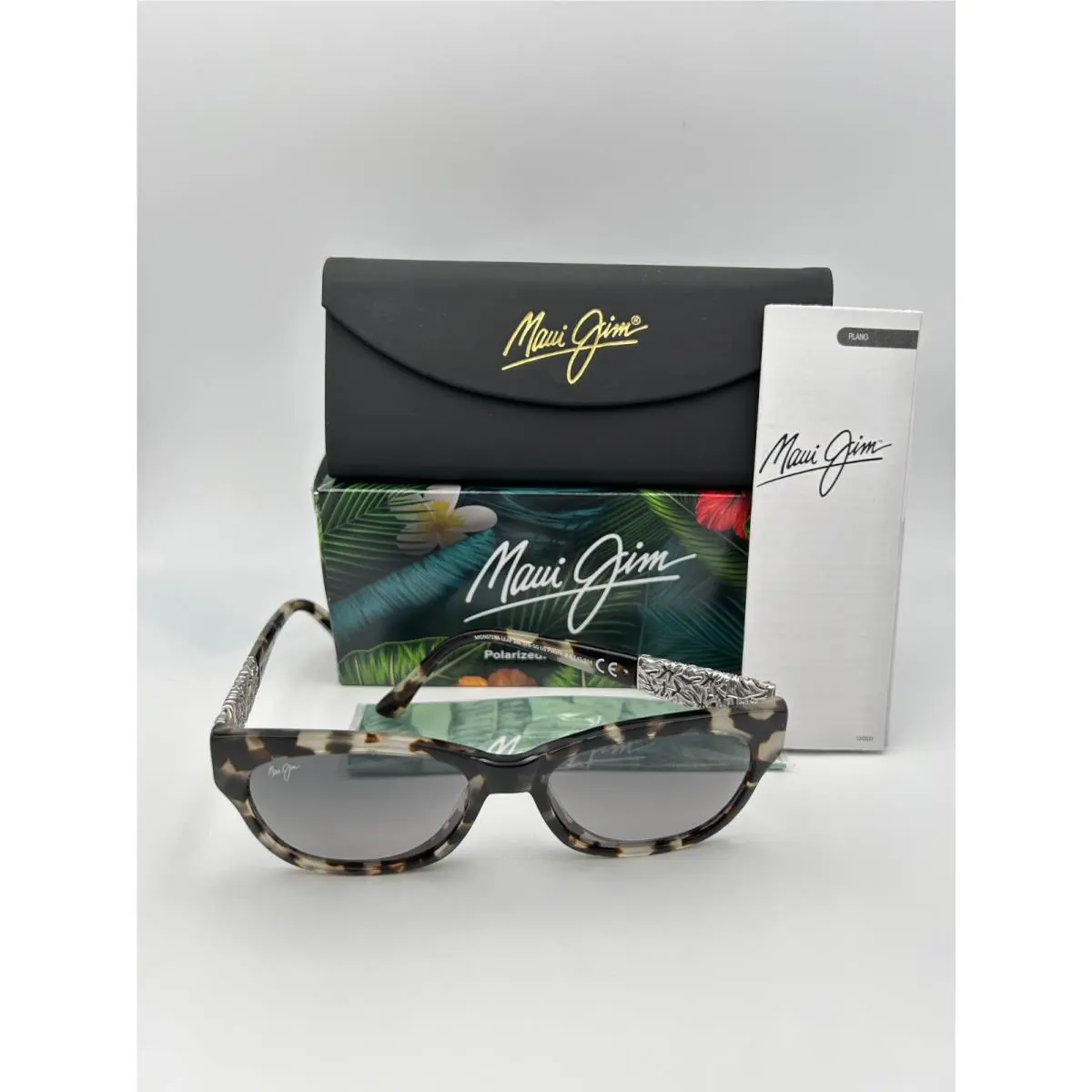 Maui Jim Polarized Sunglasses MJ747 05T Monstera Leaf 24K White Gold Grey Havana