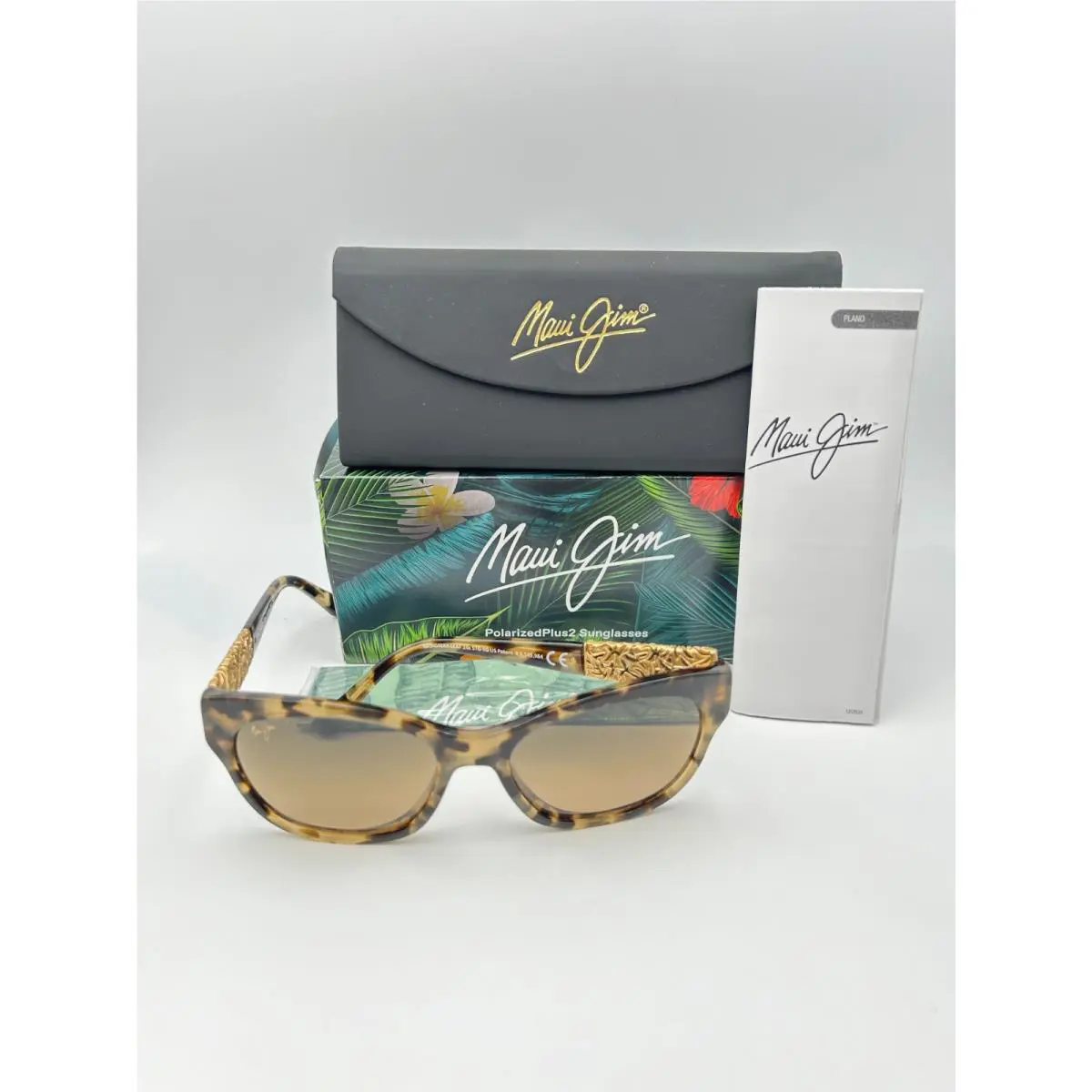 Maui Jim Polarized Sunglasses MJ747 21B Monstera Leaf 24K Gold Bronze Havana