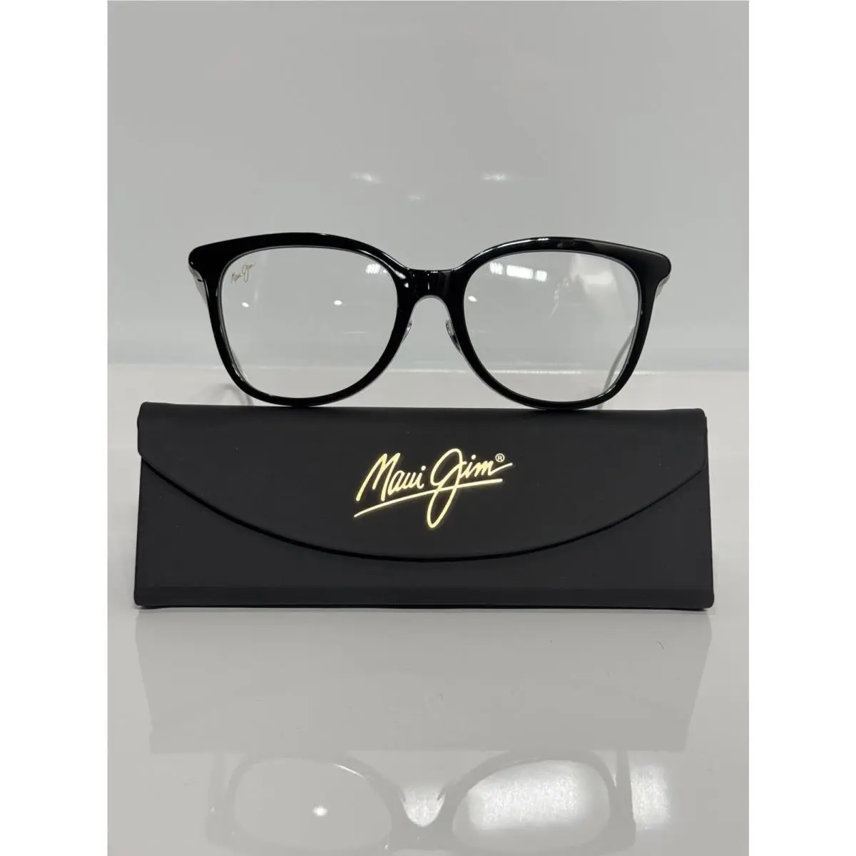 Maui Jim MJO2221-02 Shiny Black Acetate Silver Metal Temples Eyeglasses 52mm