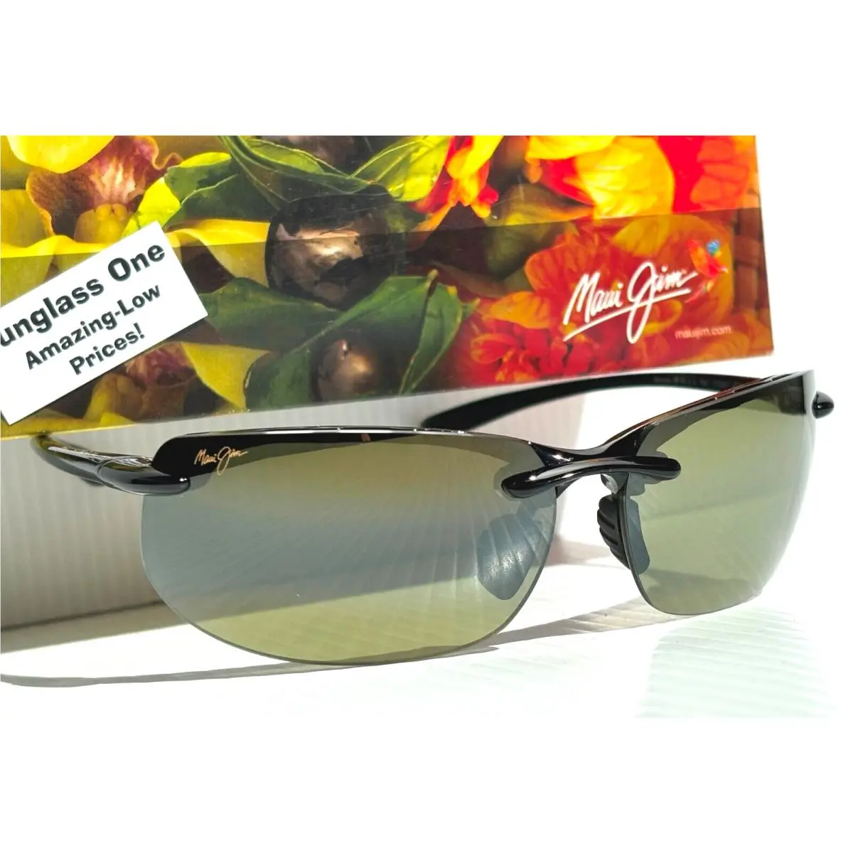 Maui Jim Banyans Glossy Black Polarized Maui HT Lens Sunglass HT412N-02