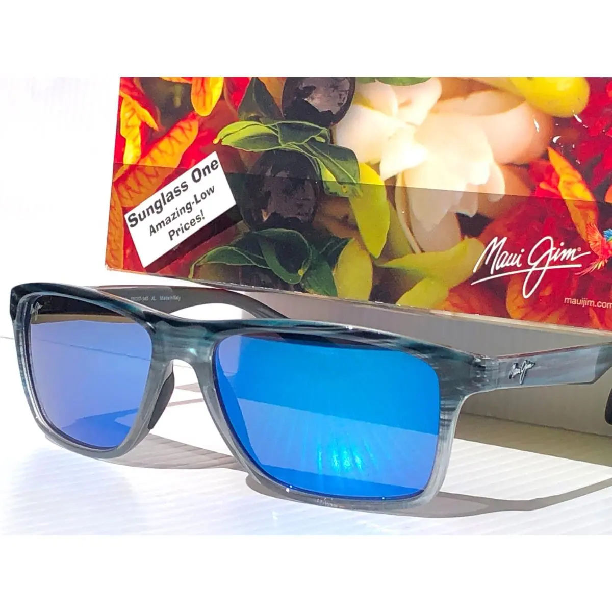 Maui Jim Onshore Blue Stripe Fade Polarized Hawaii Blue Glass Sunglass B798-03S