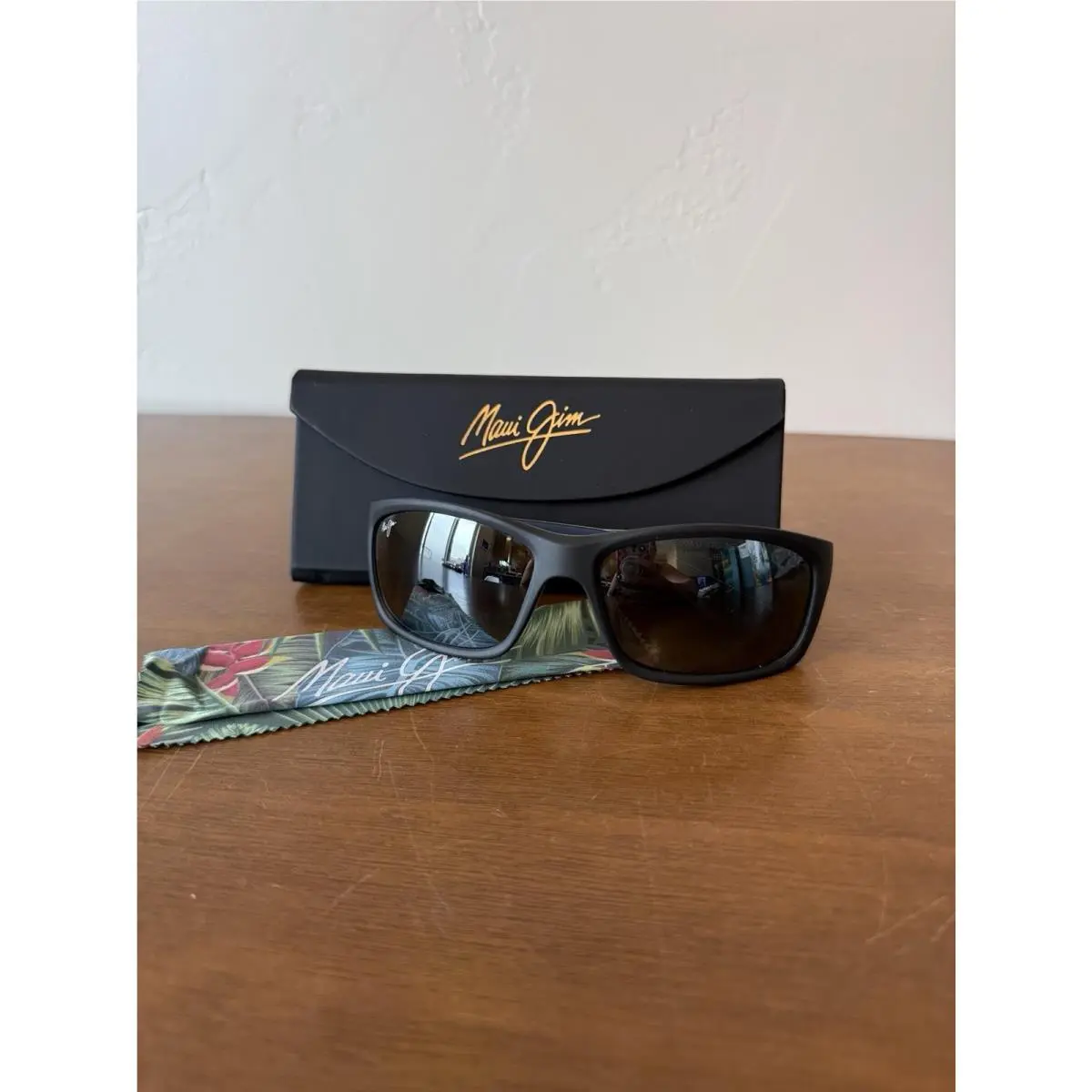 Maui Jim Kanaio Coast Matte Black White Blue Polarized Grey Sunglasses 766-02MD - Frame: Black, Lens: Gray