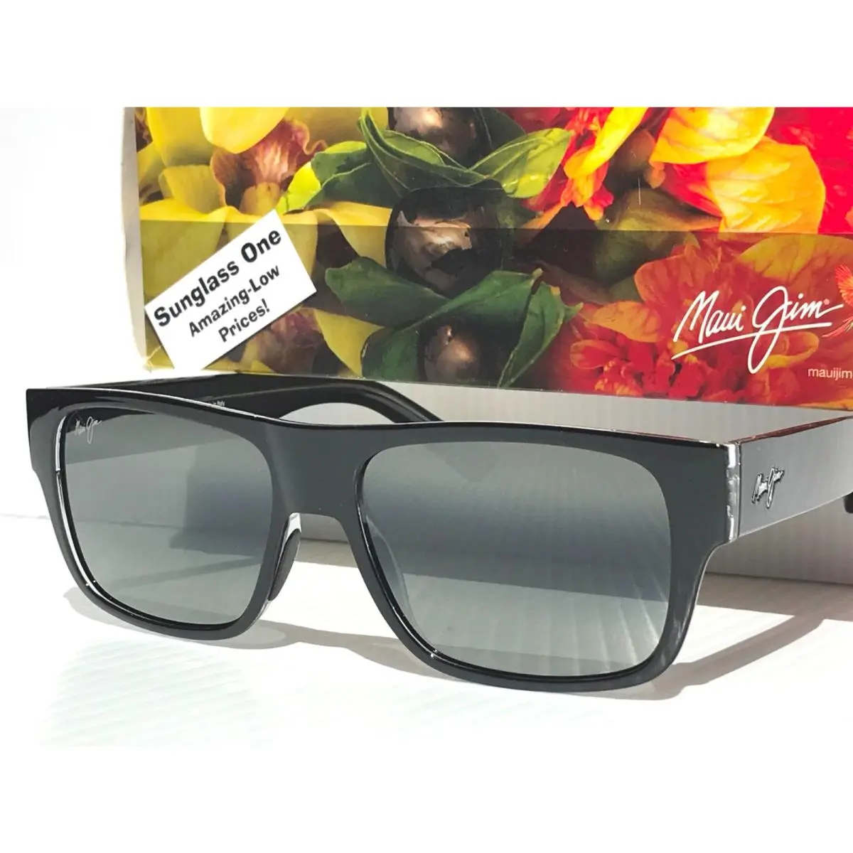 UK Maui Jim Keahi Gloss Black Polarized Neutral Grey Glass Sunglass 873-02