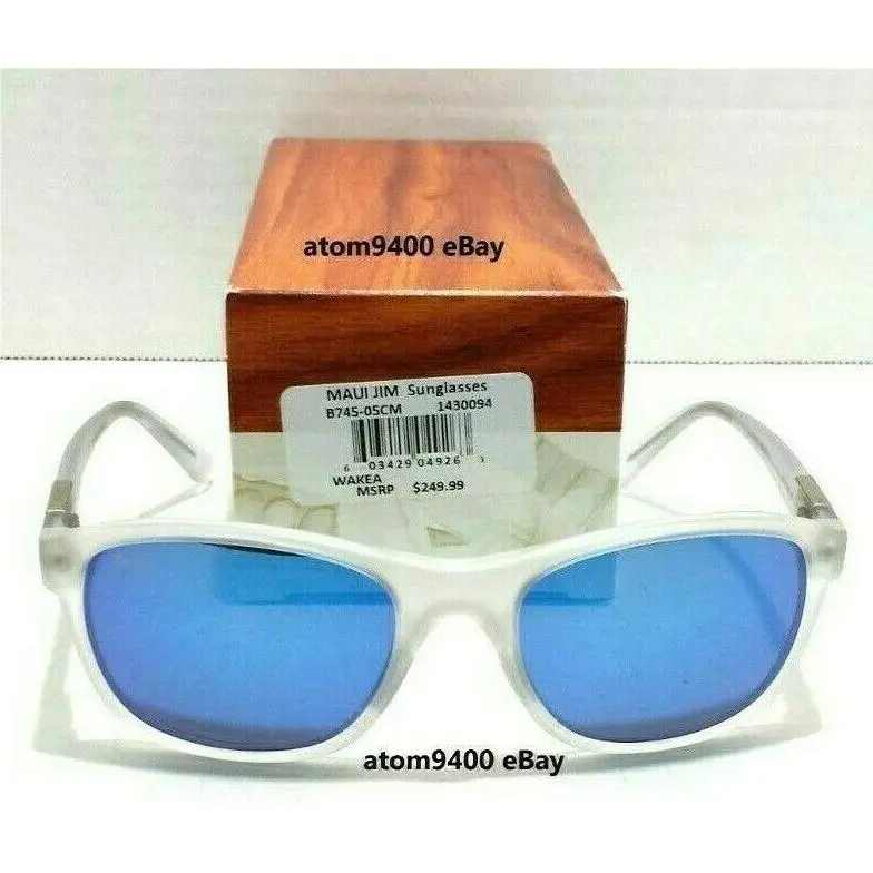 Maui Jim Wakea Sunglasses Crystal White Matte Frame Blue Hawaii Lens