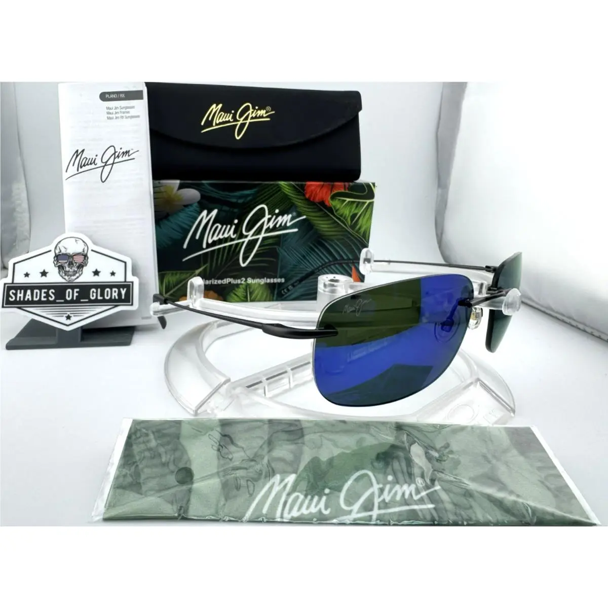 Maui Jim Ohai MJ B334-02D Gunmetal Blue Hawaii Polarized Rimless Sunglasses - Frame: Gunmetal, Lens: Blue Hawaii Polarized