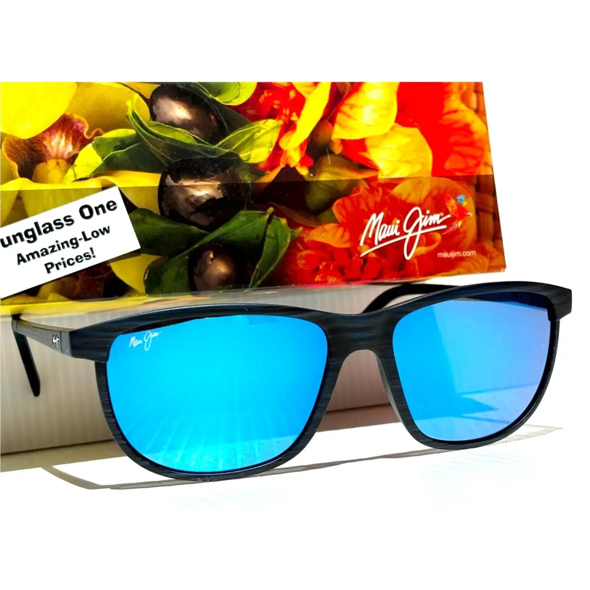 Maui Jim Lele Kawa Dark Navy Stripe Polarized Blue Glass Sunglass B811-03S - Frame: Blue, Lens: Blue