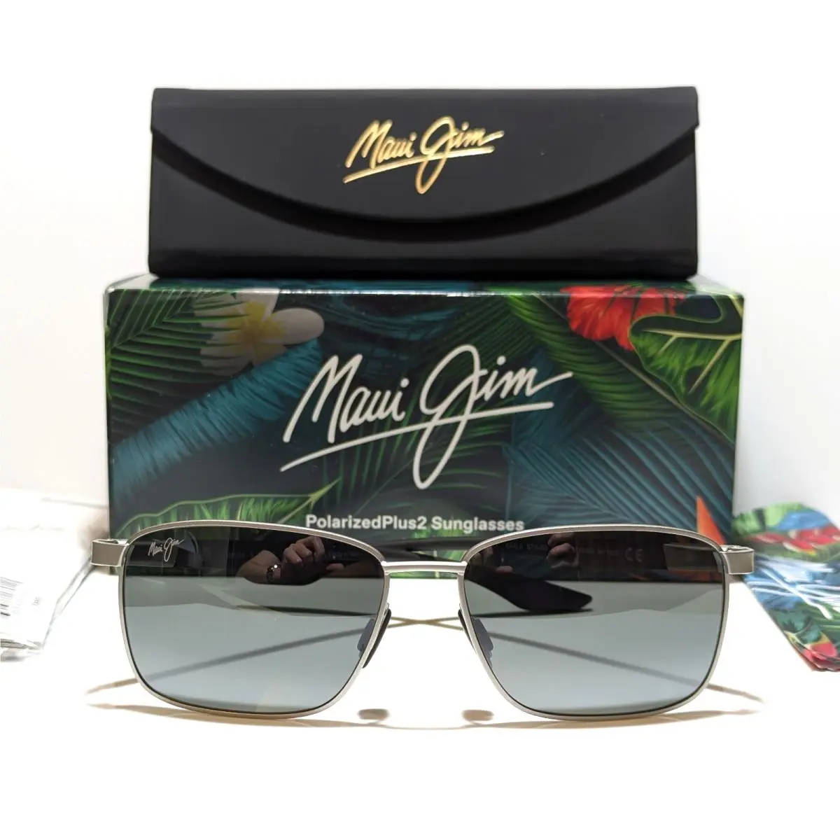 Maui Jim Kaala Silver W/black Arms Polarized Grey Lens Sunglasses 856-17