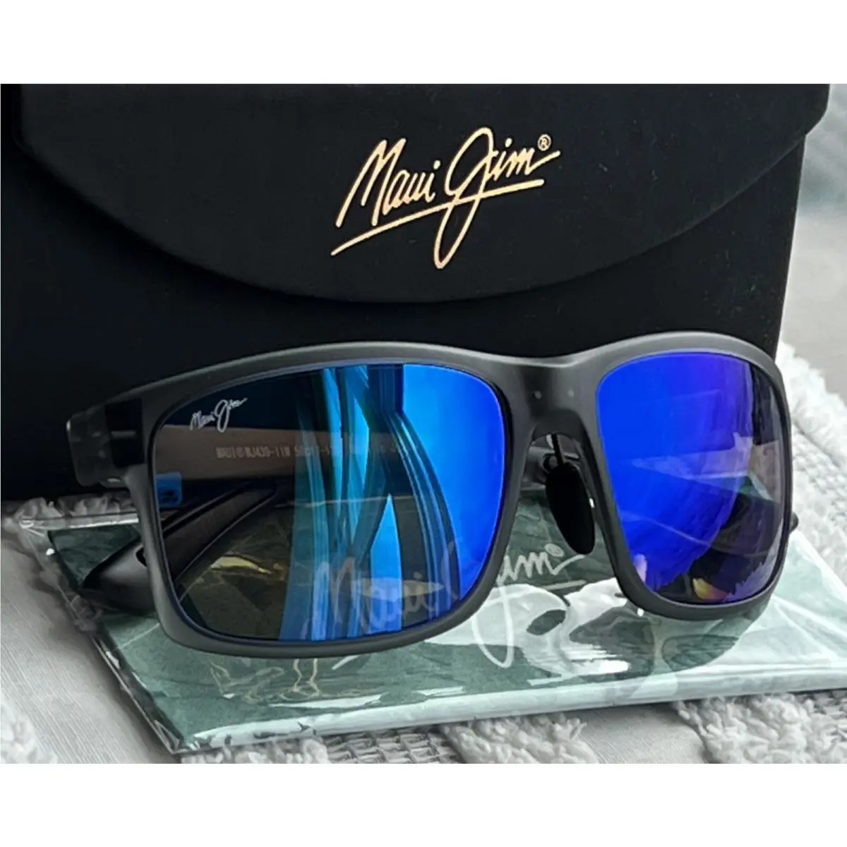 Maui Jim Pokowai Arch MJ 439 11M Matte Grey + Blue Hawaii Polarized Sunglasses