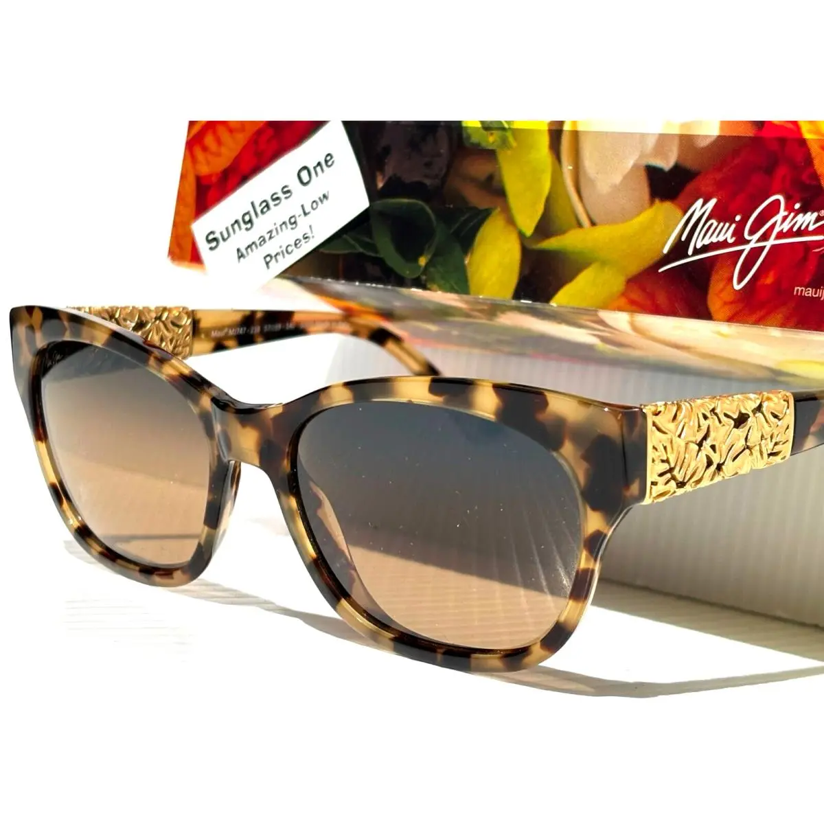 Maui Jim Monstera Leaf 24K Gold Honey Havana Polarized Bronze Sunglass HS747-21B