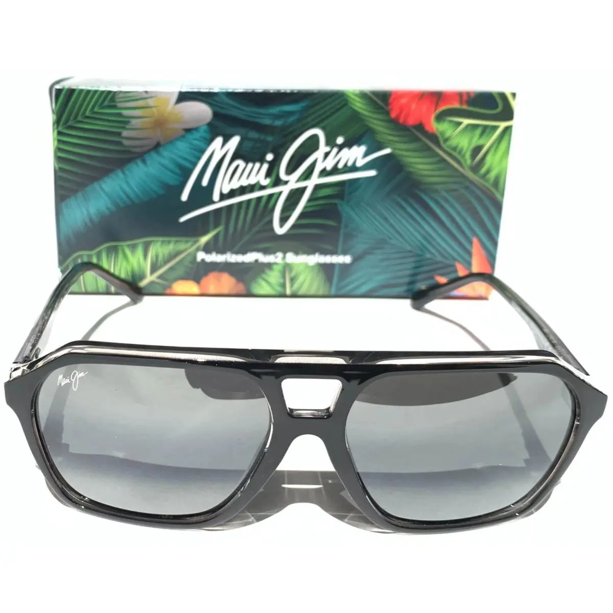Maui Jim Wedges Black Crystal Polarized ST Glass Gray Lens Sunglasses 880-02+