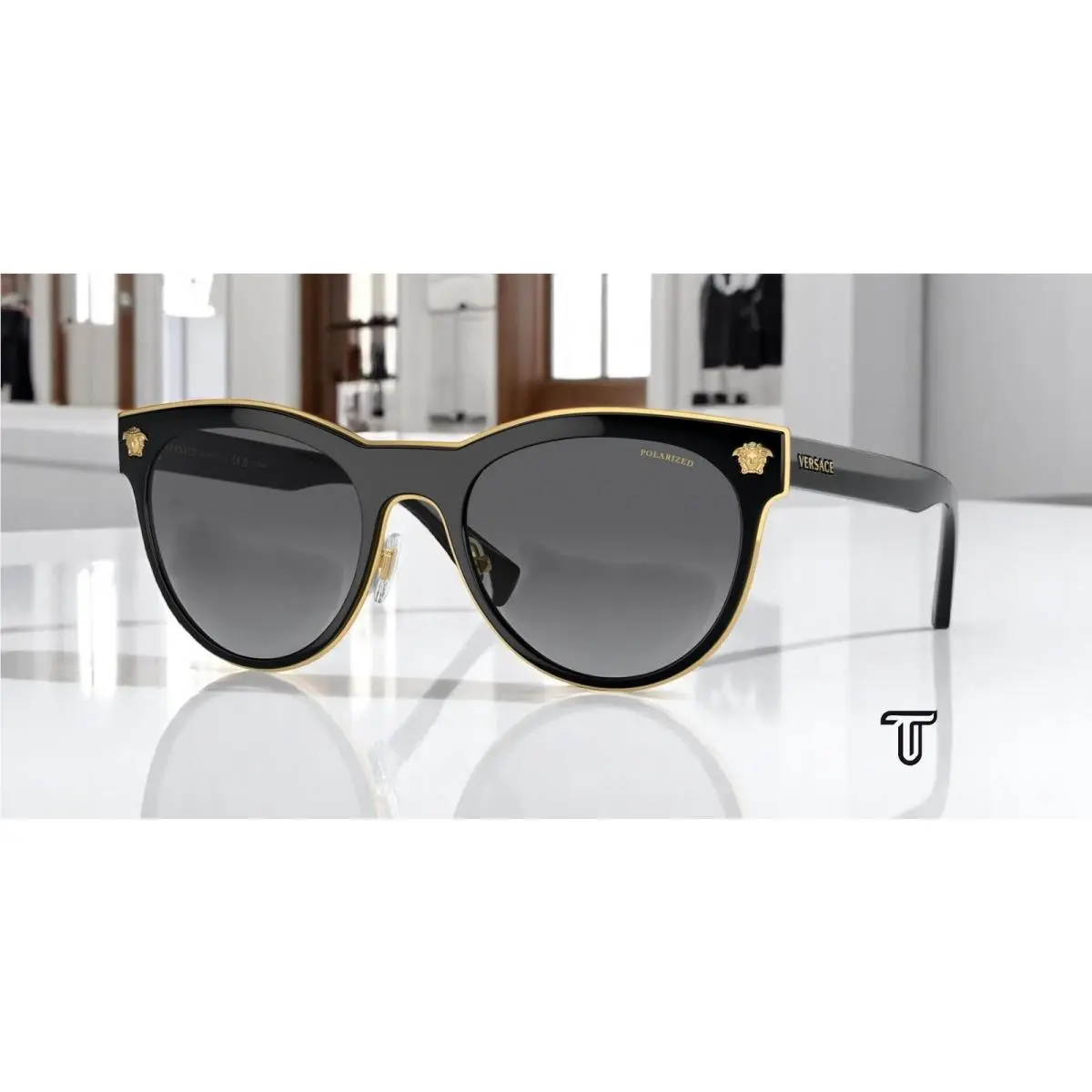 Versace VE2198 1002T3 Black Polarized Grey Gradient 54 mm Women`s Sunglasses - Frame: Black, Lens: Gray