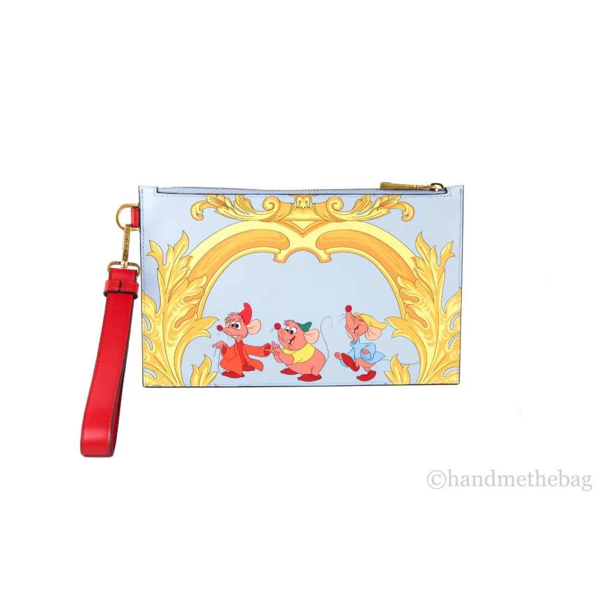 Versace X Disney Cinderella Mice Printed Leather Wristlet Clutch Pouch Wallet