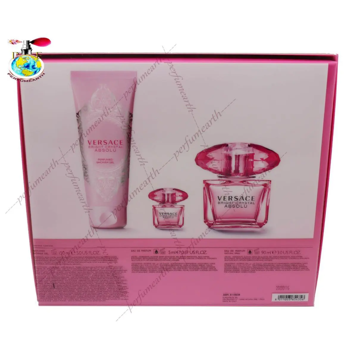 Versace Bright Crystal Absolu 3 Pcs Set with 3.0oz./90ml Edp Spray For Women