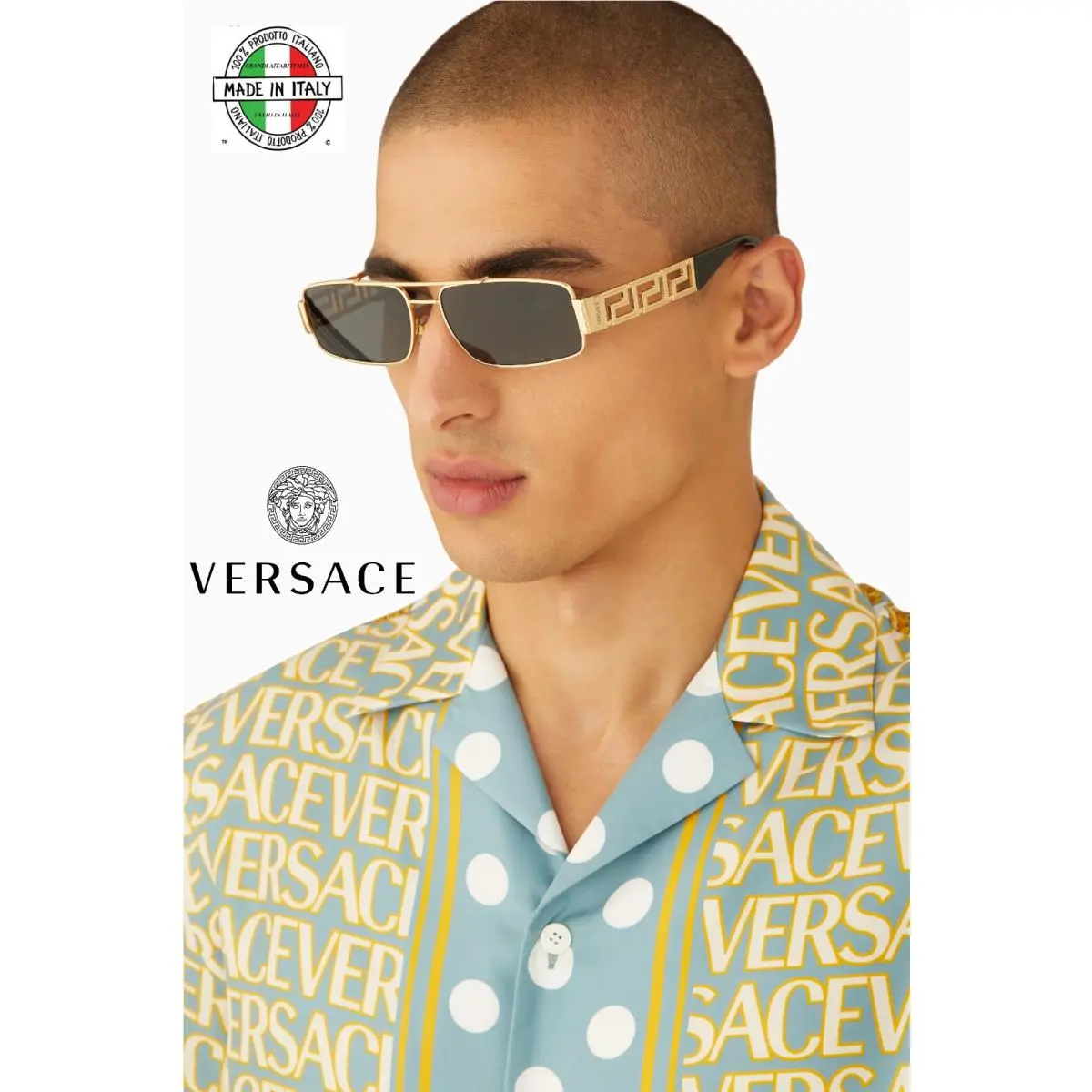 Versace Runway Sunglasses Gold Grey 60MM Metal VE2257 Rectangle Italia Lux
