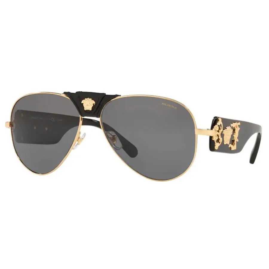 Sunglasses VE 2150Q 100281 Black Gold / Dark Gray Polarized 62 mm by Versace