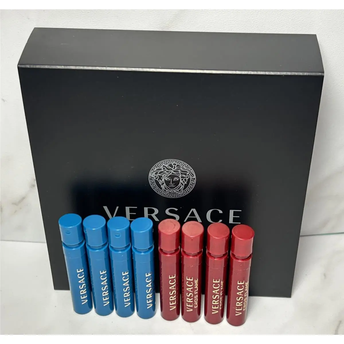 4 Versace Eros Edt Eros Flame Edp Spray Vial For Men 2 Pc Set .03 fl oz