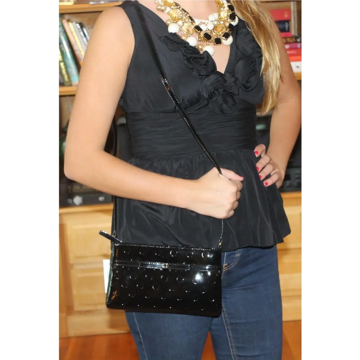 Kate Spade Camellia Street Amy Patent Leather Black Crossbody Purse