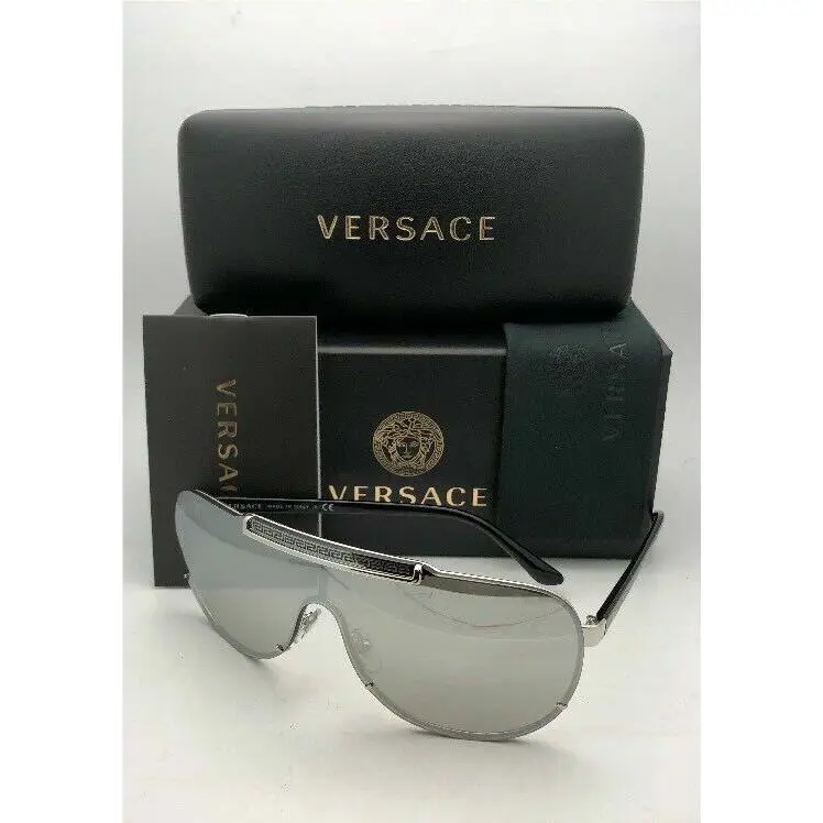 Versace Sunglasses VE 2140 1000/6G Silver Black Shield with Silver Mirror
