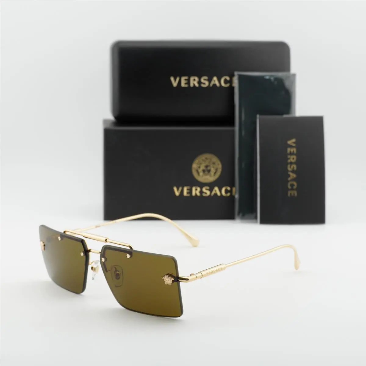 Versace VE2245 100258 Sunglasses Gold/pink/grey Grad./flash Silver Rimless 60mm