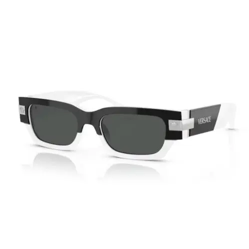 VE4465F 545987 Black-white/dark Grey Rectangular Women`s Sunglasses by Versace