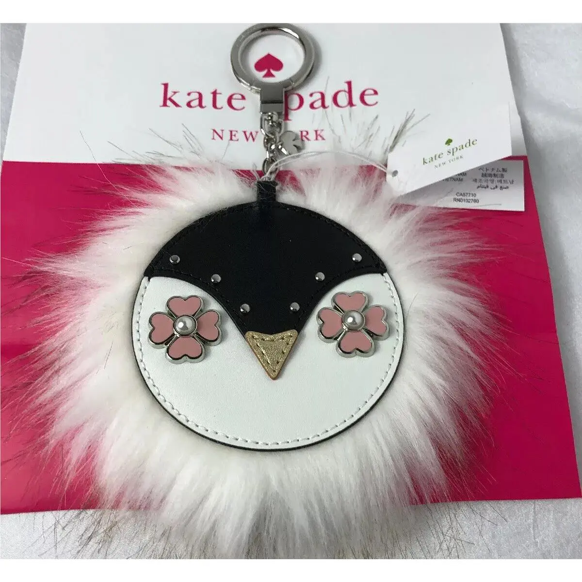 Kate Spade Penguin Pouf Keychain Key Fob with Dust Bag New