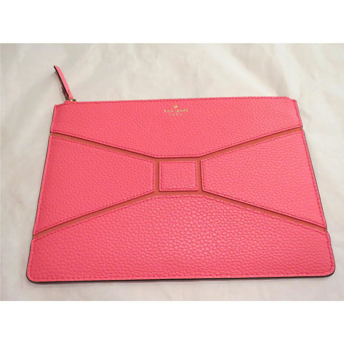 Kate Spade Gia Bridge Place Clutch Pouch Flamingo Pink Leather