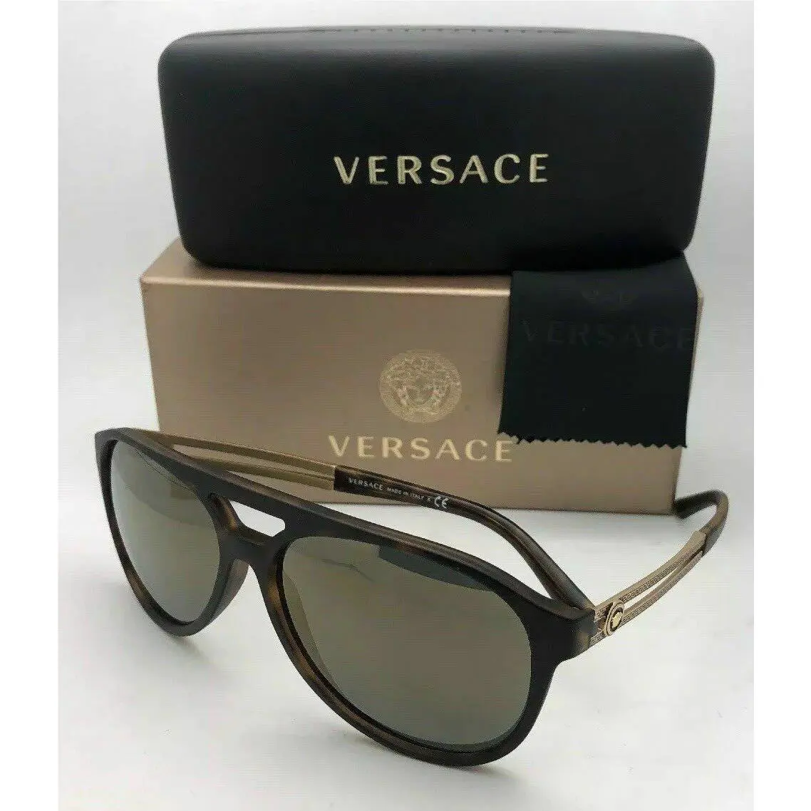 Versace Sunglasses VE 4312 5181/4T 60-15 Tortoise Gold w/ Grey+gold Mirror