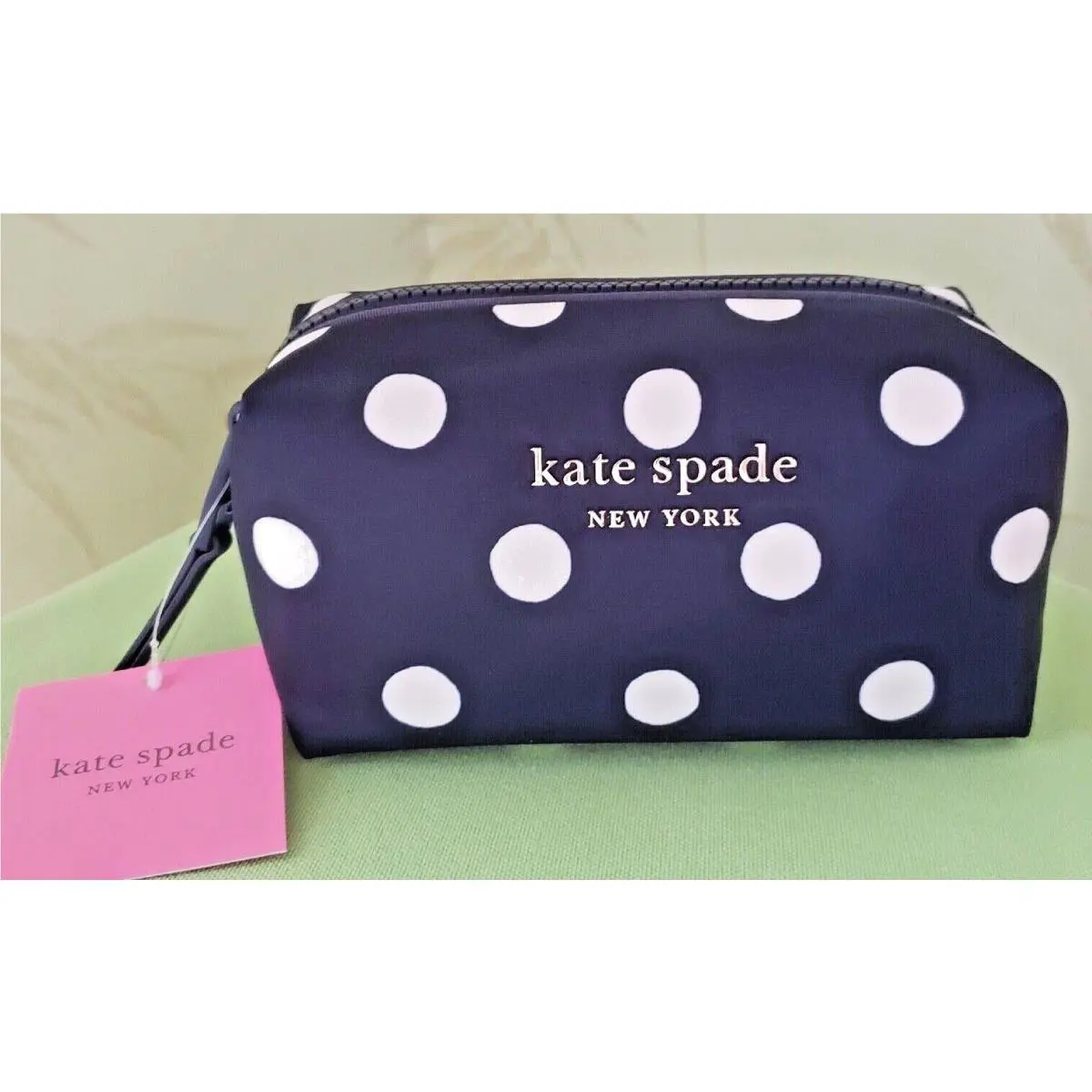 Kate Spade Everything Puffy Sunshine Dot Medium Cosmetic Case:nwt Navy/multi