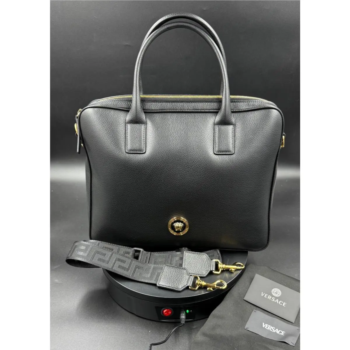 1013360 Black Leather Medusa Medalion Briefcase Messenger Shoulder Bag by Versace