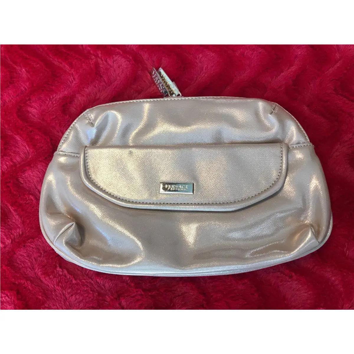Versace Parfums Gold Patent Leather Look Zippered Clutch Bag