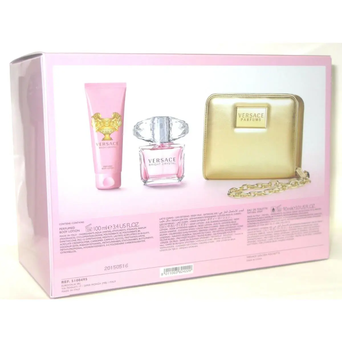 Versace Bright Crystal 3.0 Edt + Body Lotion 3.4 oz + Pochette Gift Set