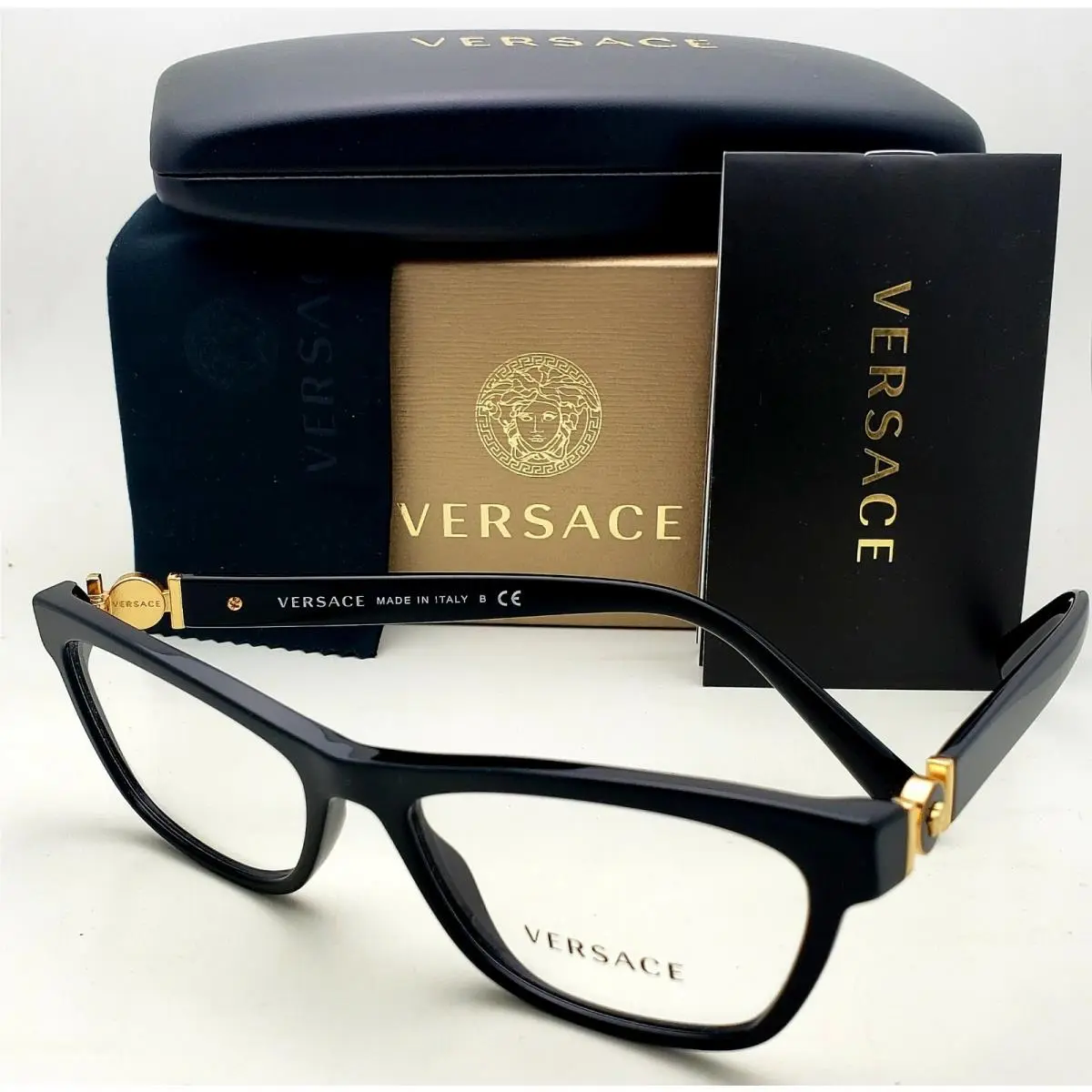Versace Rx-able Eyeglasses VE 3272 GB1 54-16 140 Black Gold Cay-eye Frames