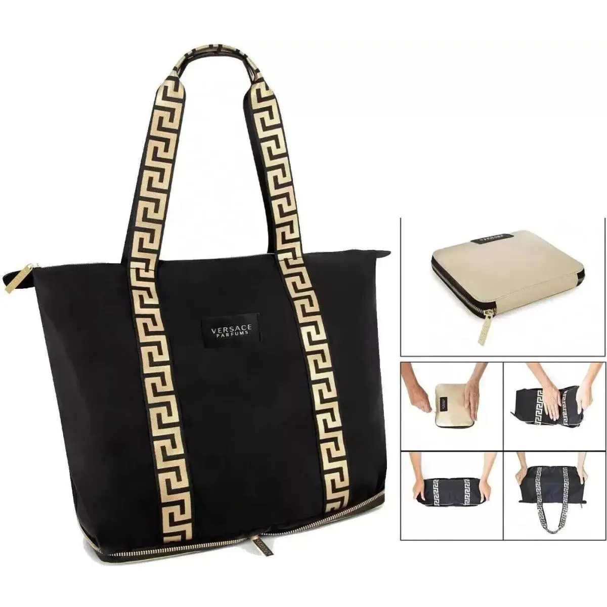 Versace Bag Black Gold Folding Tote Bag Shoulder Beauty Promo Womens