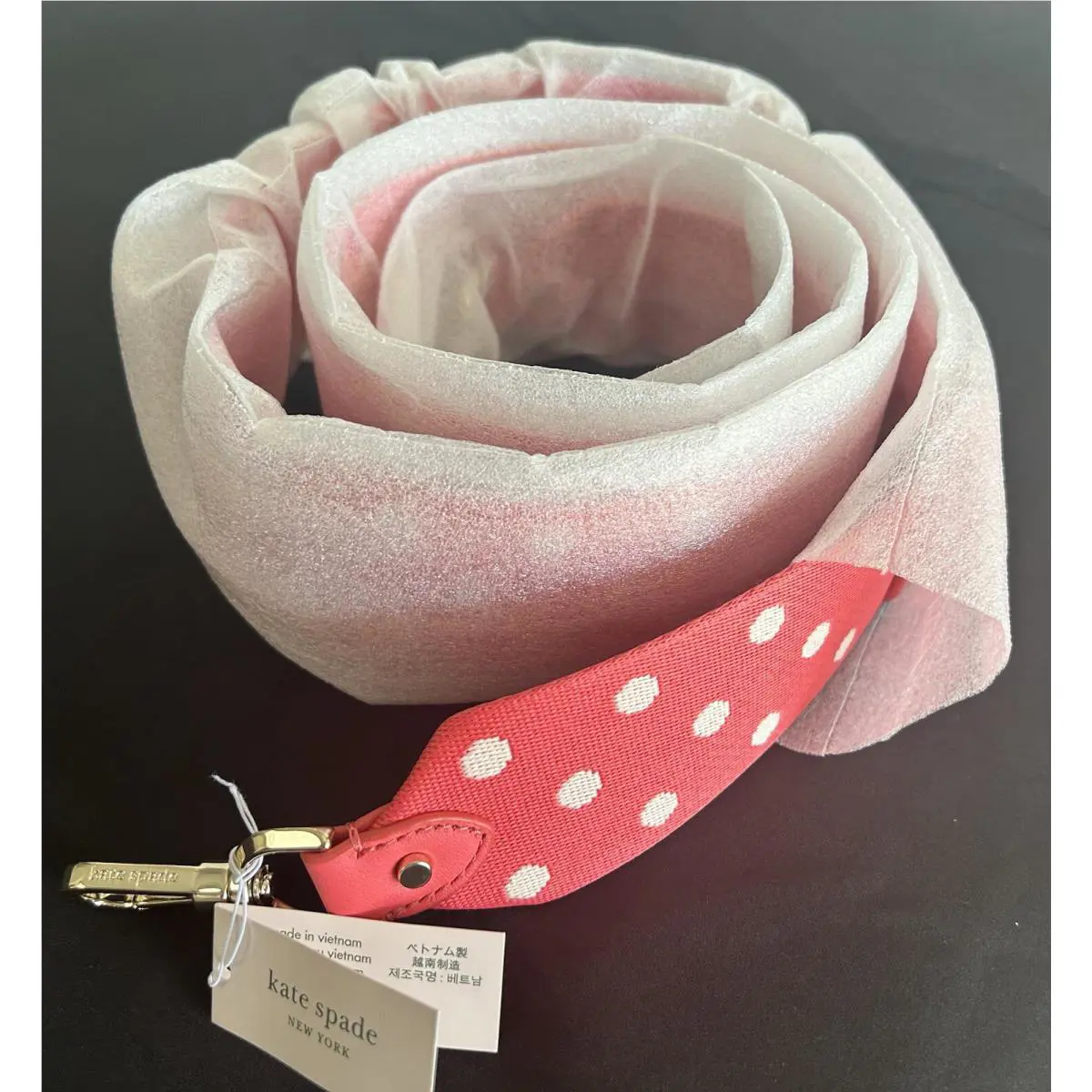 Kate Spade Make It Mine Dot Strap Adjustable Web Fabric Pink Polka Dot