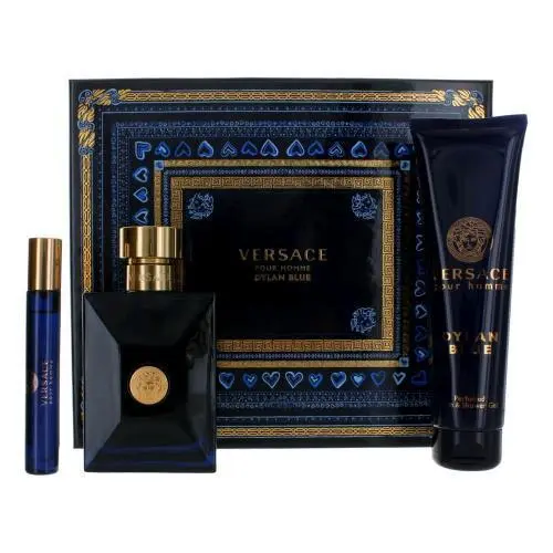 Versace Dylan Blue For Men 3 Piece Set 3.4 Ounce Edt + 5.0 Oz Bath Shower Gel + 0.3