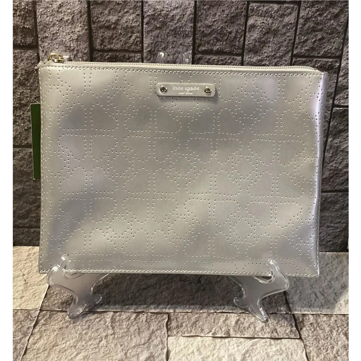 Kate Spade Metro Spade Silver Heart Large Pouch/clutch