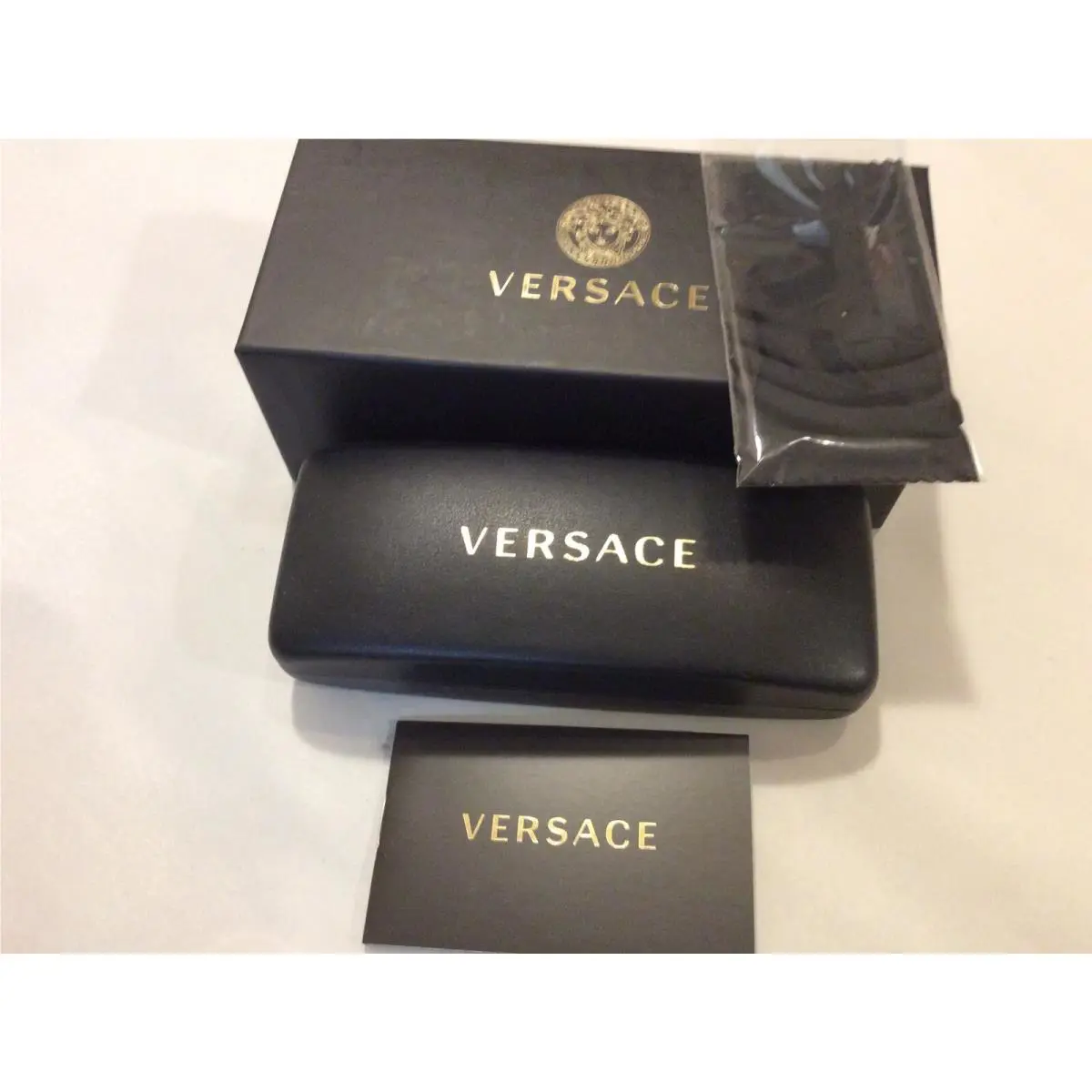 Versace Hard Sunglass Case with Cleaning Cloth Black Gold