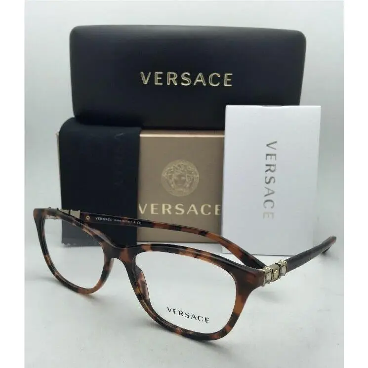 Versace Eyeglasses 3213-B 944 52-17 140 Havana Tortoise Frames with Crystals
