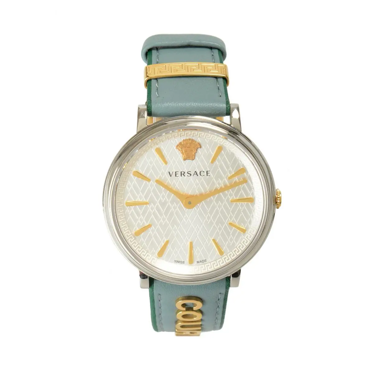 Versace Unisex V Circle Courage Light Blue Leather Strap Watch