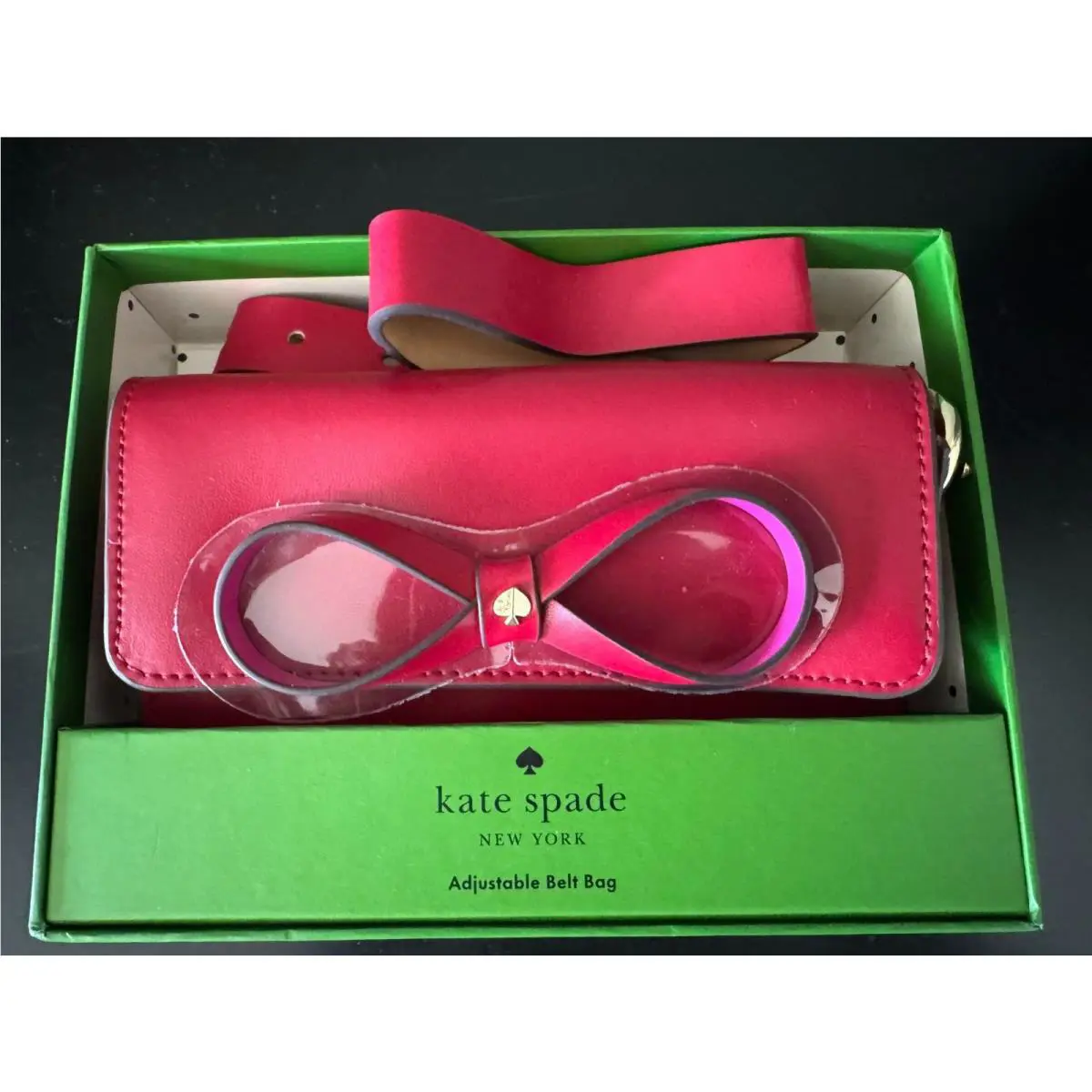 New Kate Spade Leather Adjustable Belt Bag Red with Bow Logo S/m