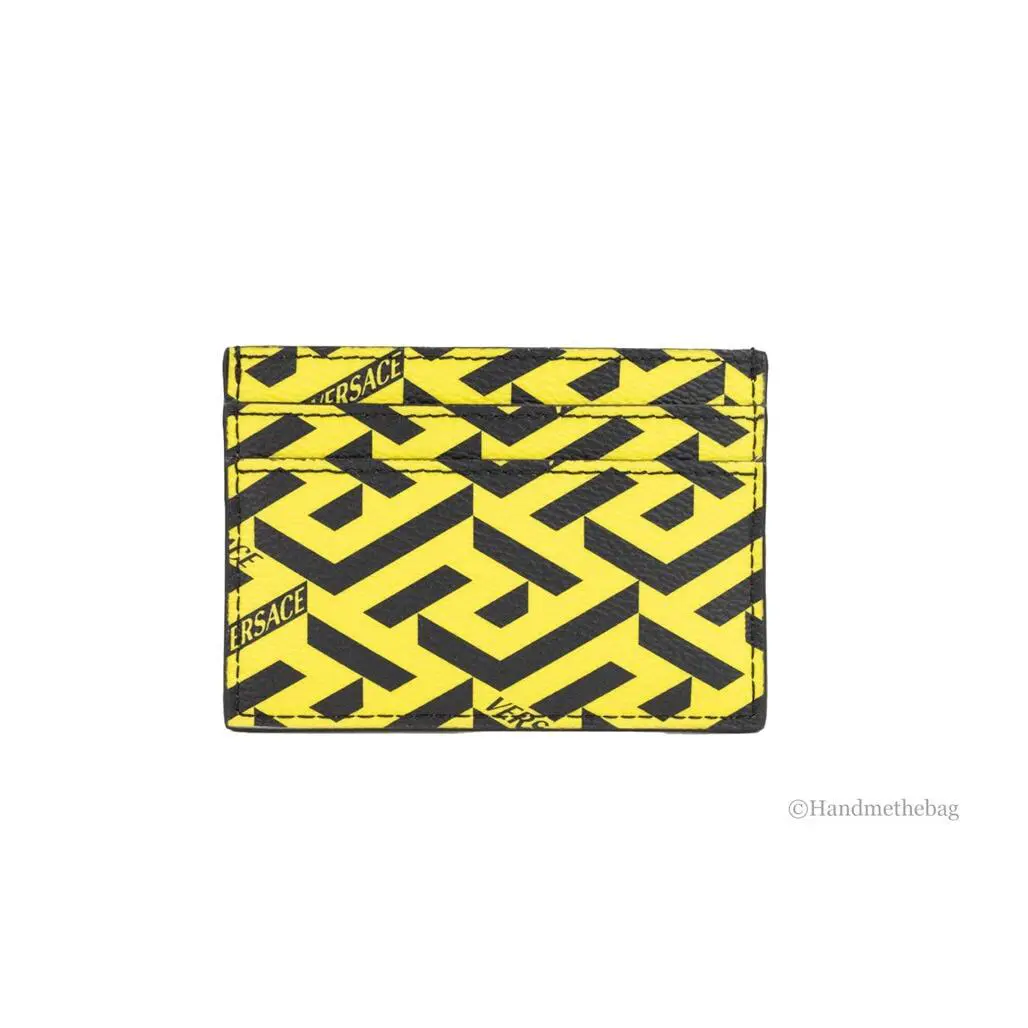 Versace La Greca Pineapple Multicolor Signature Coated Canvas Card Case Wallet
