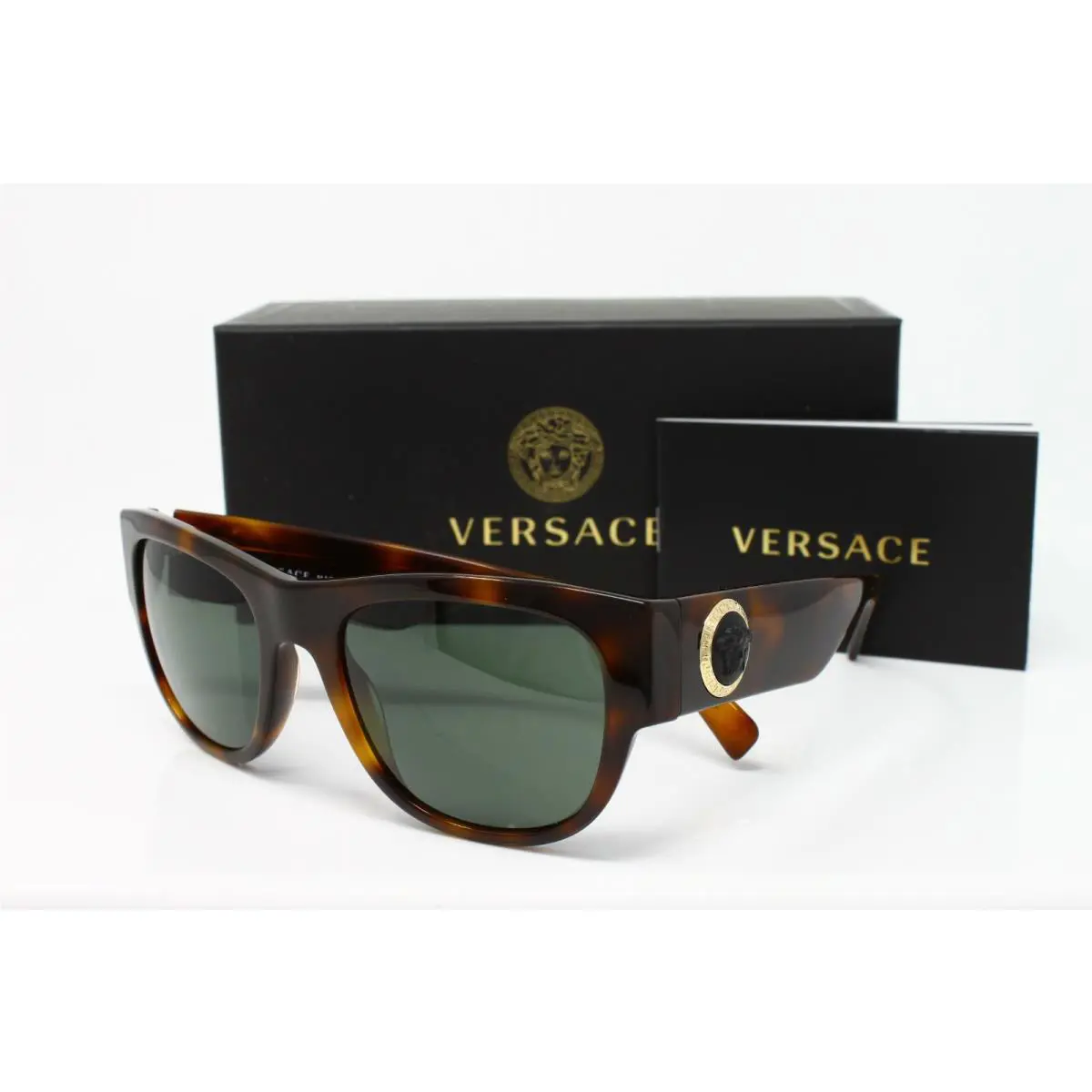 Versace Sunglasses Men`s Square Havana W/green Lens Size 55mm VE4359-521771
