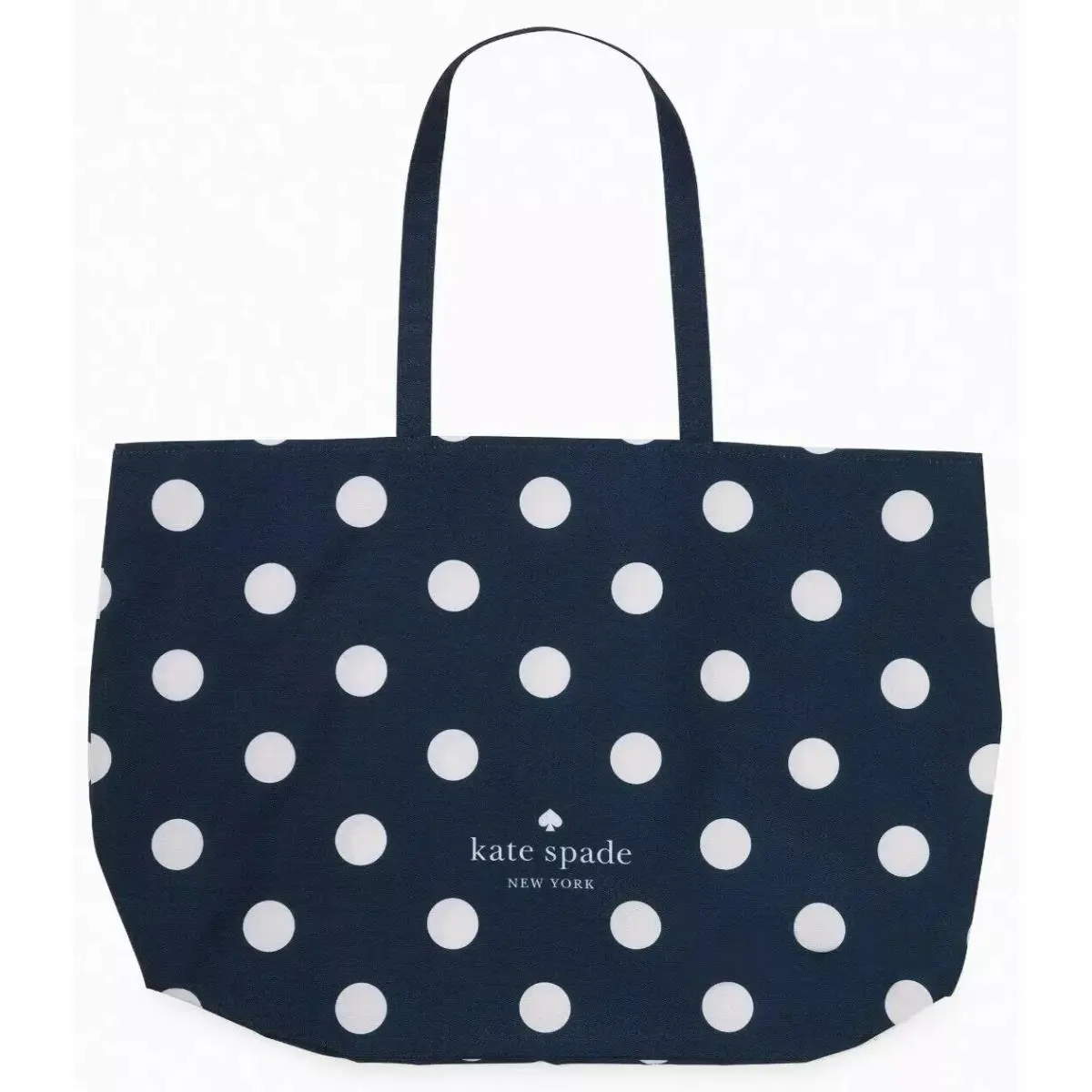 Kate Spade Dark Navy Blue Canvas Tote Large White Polka Dot 22 x 15 F