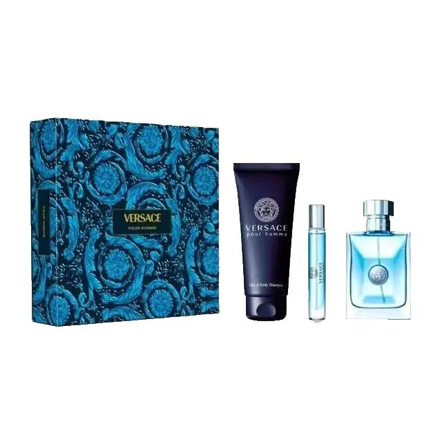 Versace Pour Homme Eau DE Toilette Spray 3 Pcs Gift Set 3.4 FL OZ