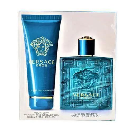 Versace Eros Men 2 Pcs Set 3.4 oz Edt Spray 3.4 oz Shower Gel