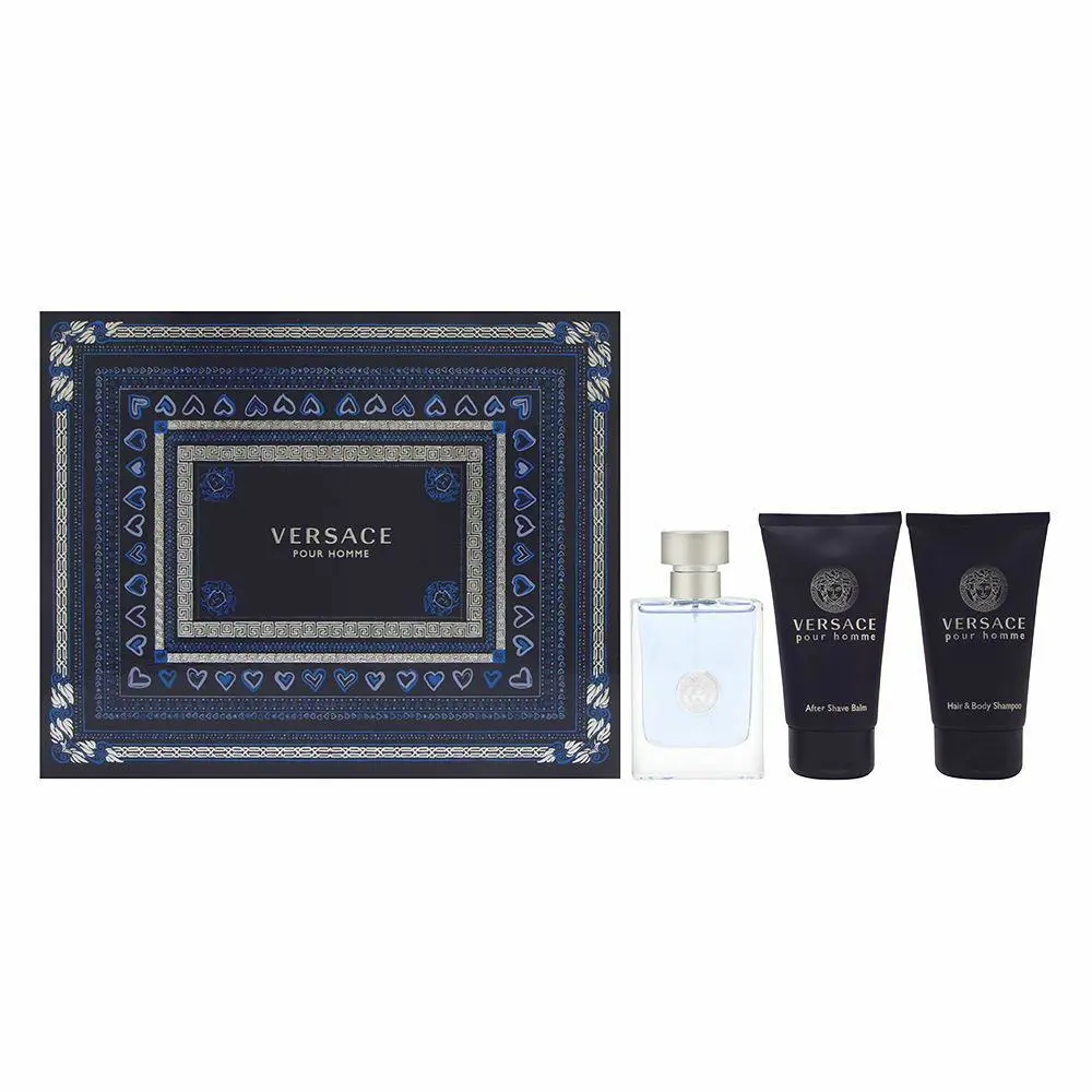 Pour Homme For Men 3 PC Set 1.7 oz Edt Spray Shampoo After Shave Balm by Versace
