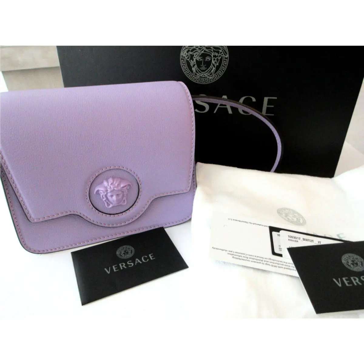 575 Versace Lillac Leather LA Medusa Logo Crossbody Bag 1L59V